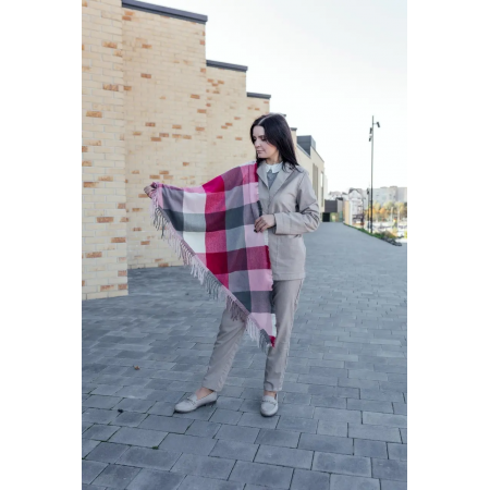Велика бордова кашемірова хустка косинка в клітину CASHMERE